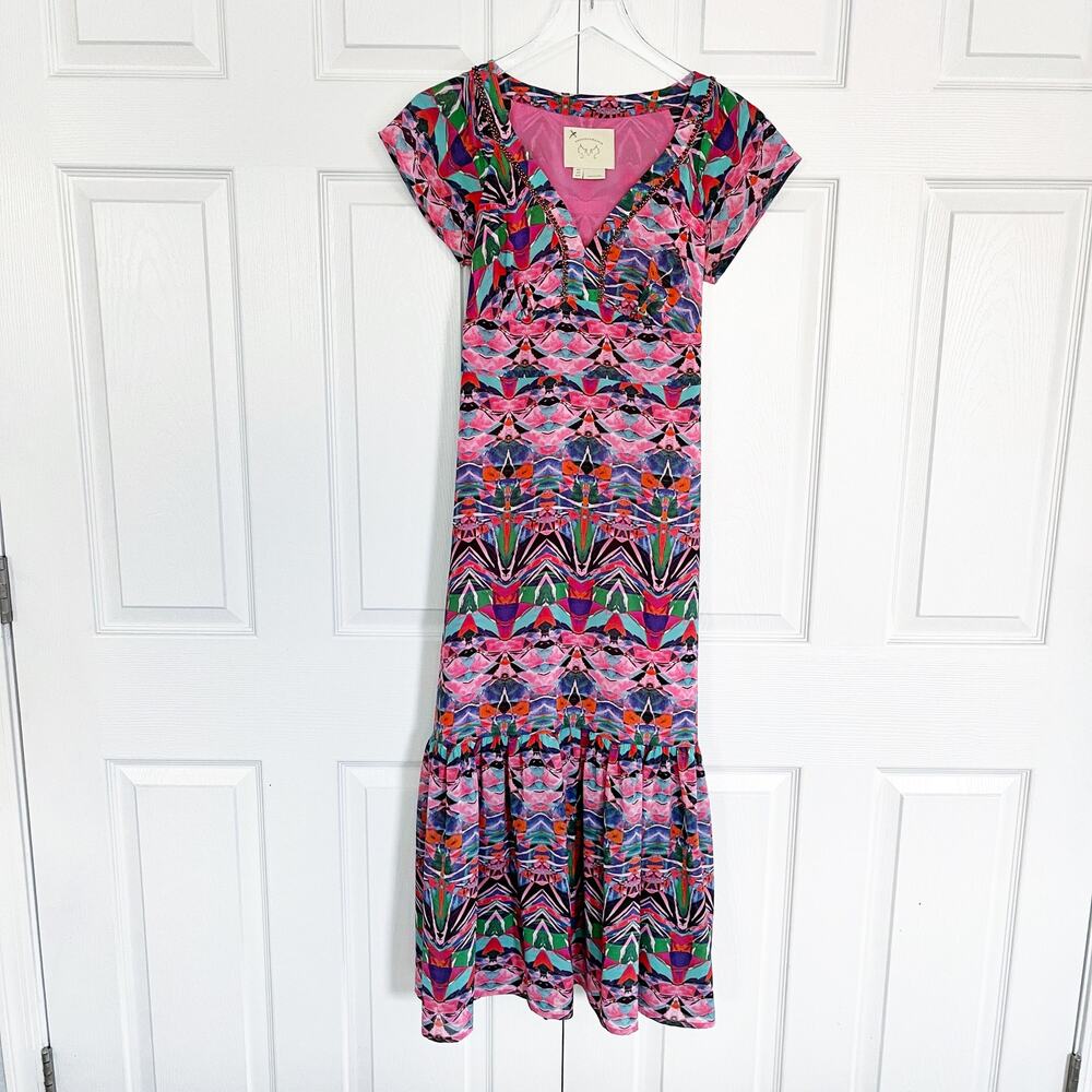 Vanessa Virginia Anthropologie Beaded Mural Maxi Dress